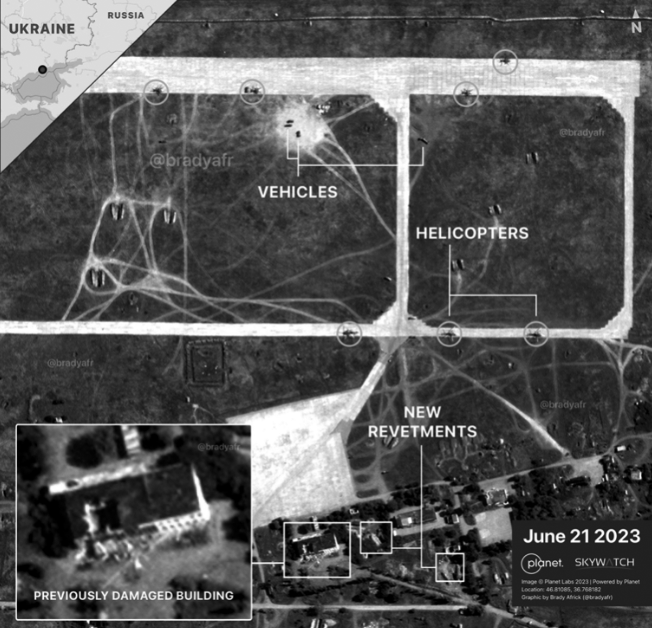 Image of the taken Berdyansk airport with several KA-52 in sight - 21 June 2023